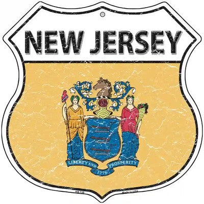 New Jersey Flag Highway Shield Metal Sign