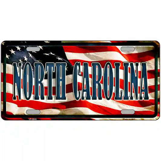 North Carolina on American Flag Metal Sign