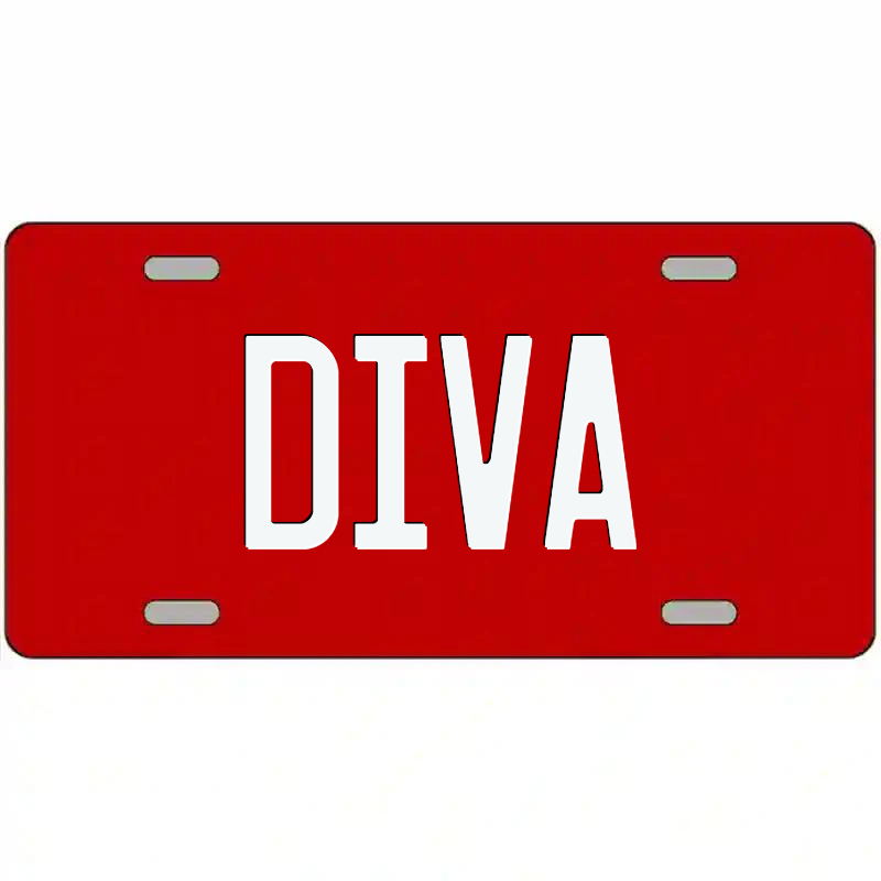 Diva White on Red Metal Sign