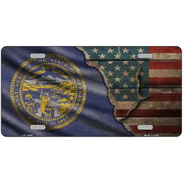 Nebraska American Flags Vintage Look Metal Sign