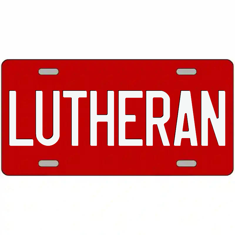 Lutheran White on Red Metal Sign