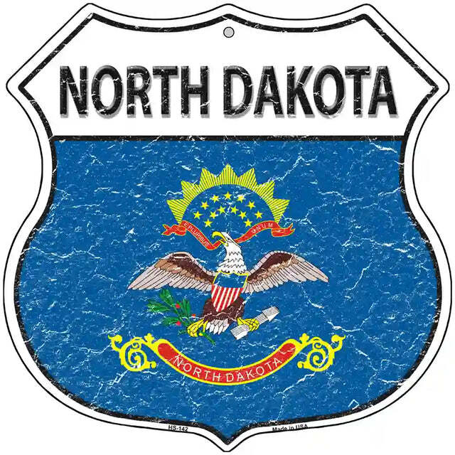 North Dakota Flag Highway Shield Metal Sign