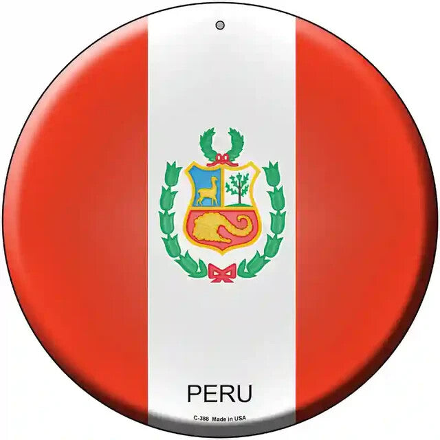 Peru Flag 12" Circle Metal Sign