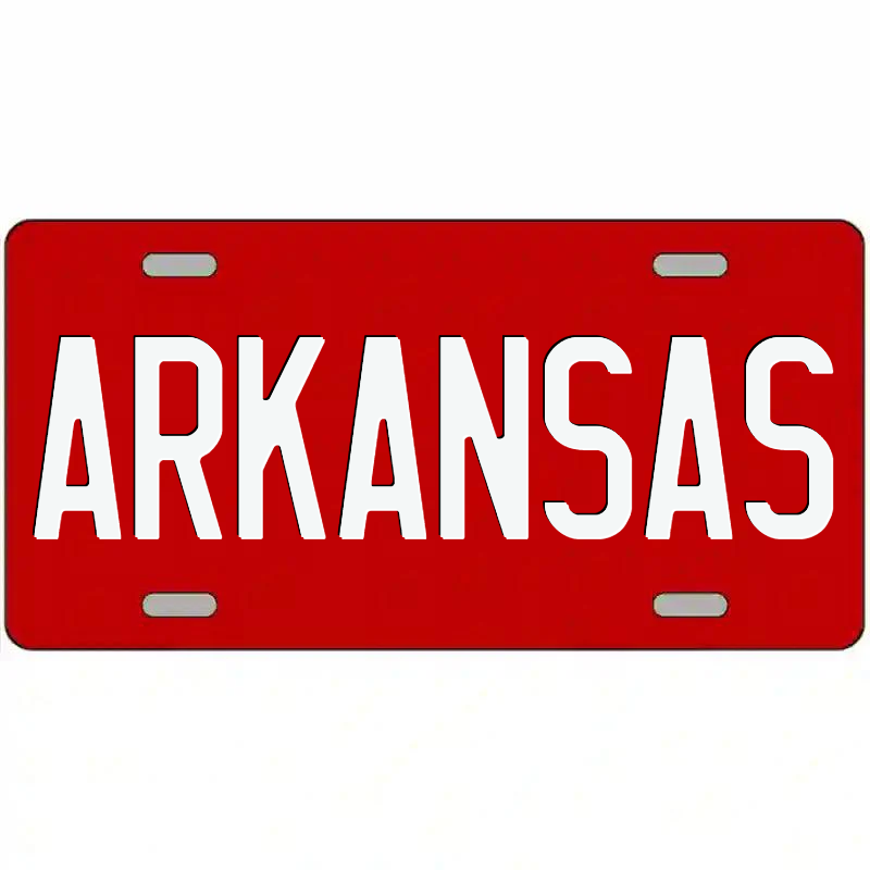 Arkansas White on Red Metal Sign