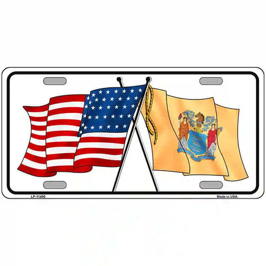 New Jersey American Flags Crossed Metal Sign