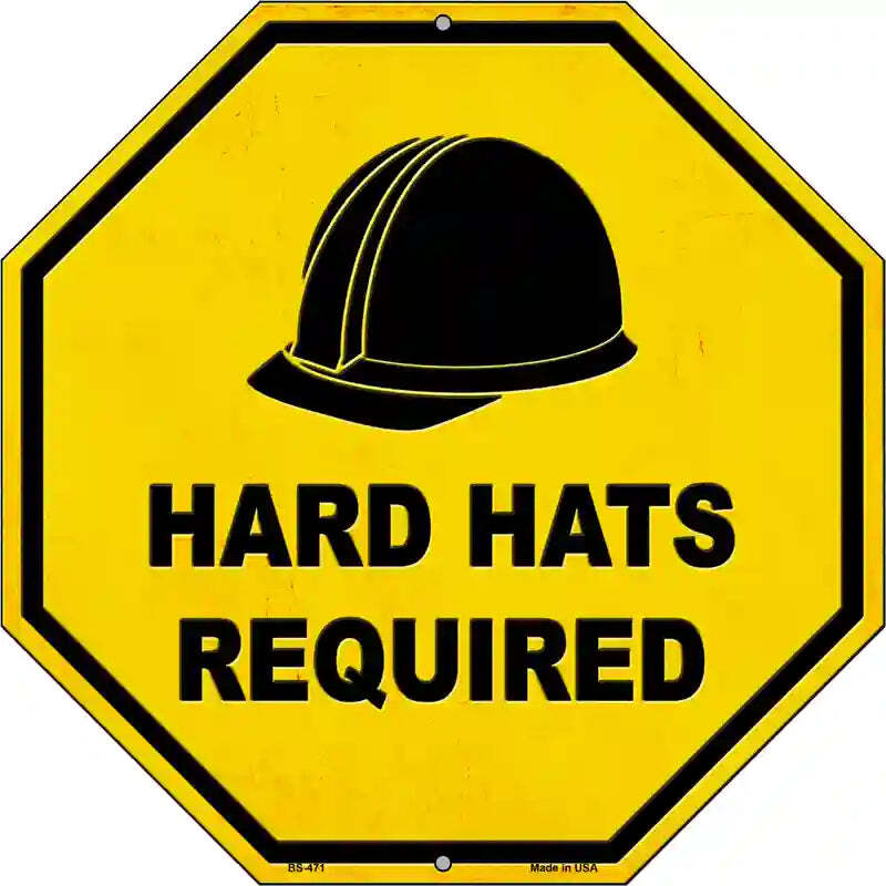 Hard Hats Required 12" Octagon Metal Sign
