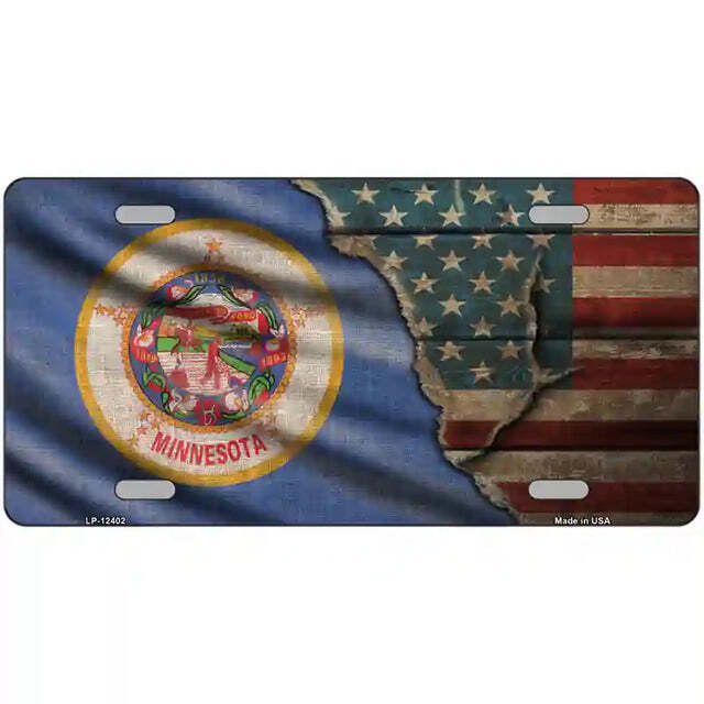 Minnesota American Flags Vintage Look Metal Sign