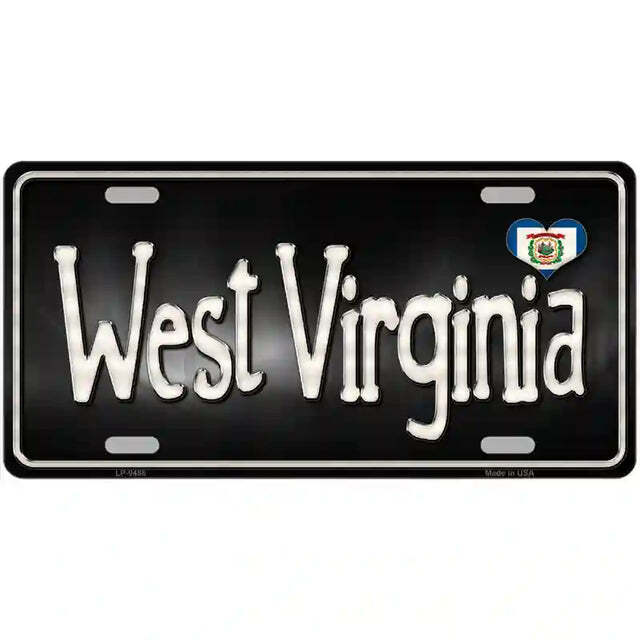 West Virginia Script Flag Heart Metal Sign