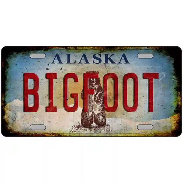 Alaska Rusty Look Bigfoot Metal Sign