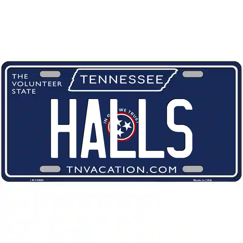 Halls Tennessee Blue Metal Sign