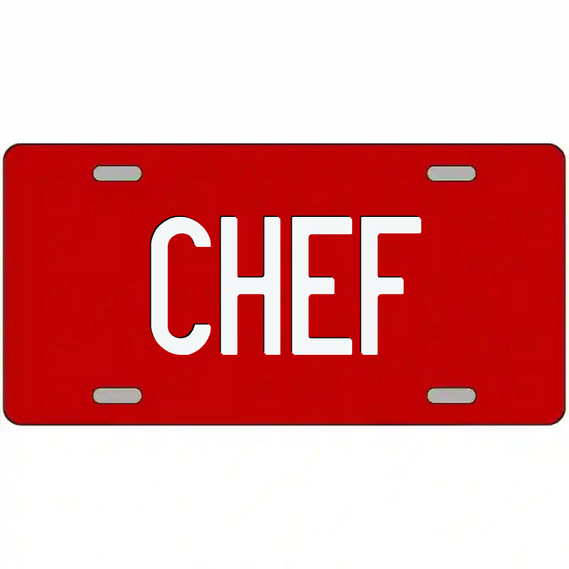 Chef White on Red Metal Sign