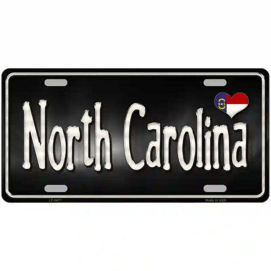 North Carolina Script Flag Heart Metal Sign