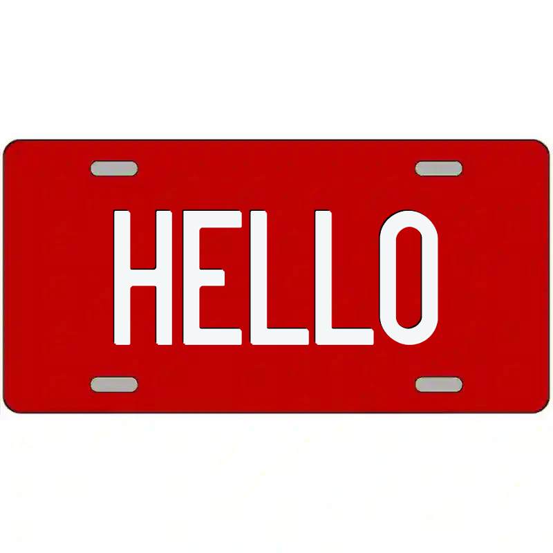 Hello White on Red Metal Sign