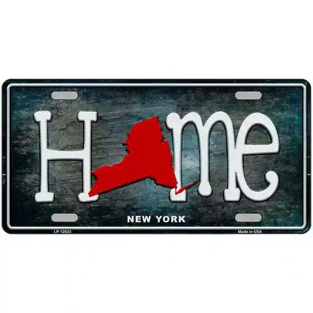 New York Home State Outline Metal Sign