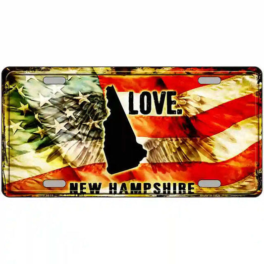 New Hampshire Love American Flag Metal Sign