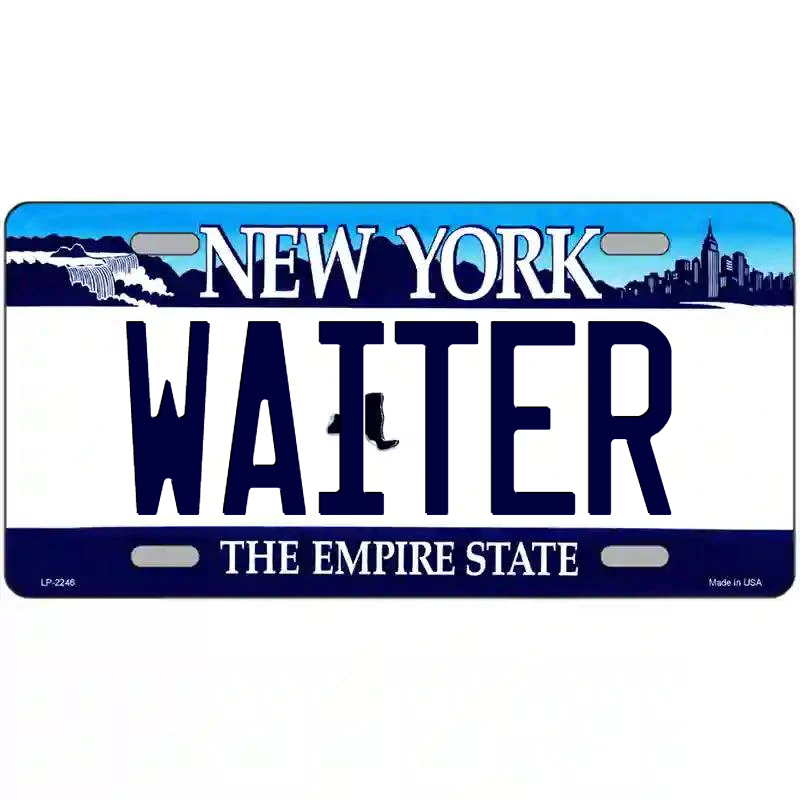 Waiter New York Blue Metal Sign