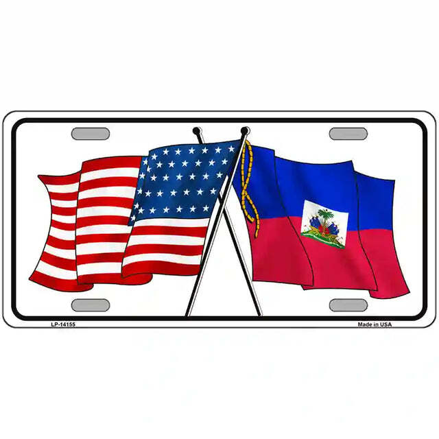 Haiti American Flags Crossed Metal Sign