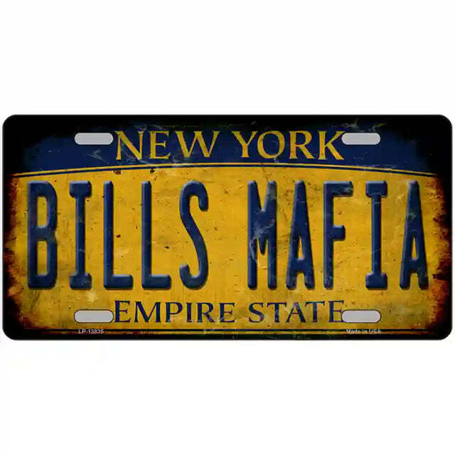 Bills Mafia Rusty Look New York Yellow Metal Sign