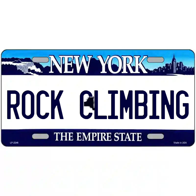 Rock Climbing New York Blue Metal Sign