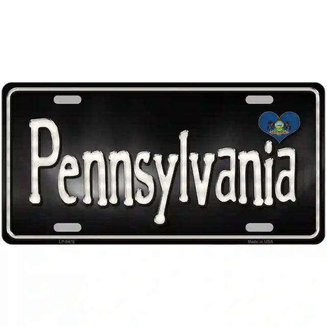 Pennsylvania Script Flag Heart Metal Sign