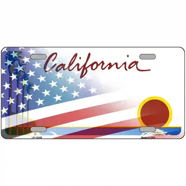California Sunset American Flags Metal Sign