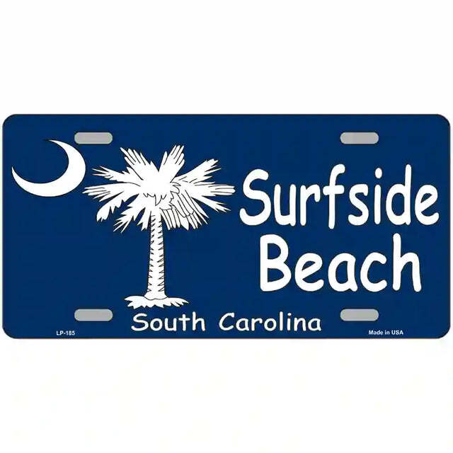 Surfside Beach South Carolina Blue Palmetto Tree Metal Sign