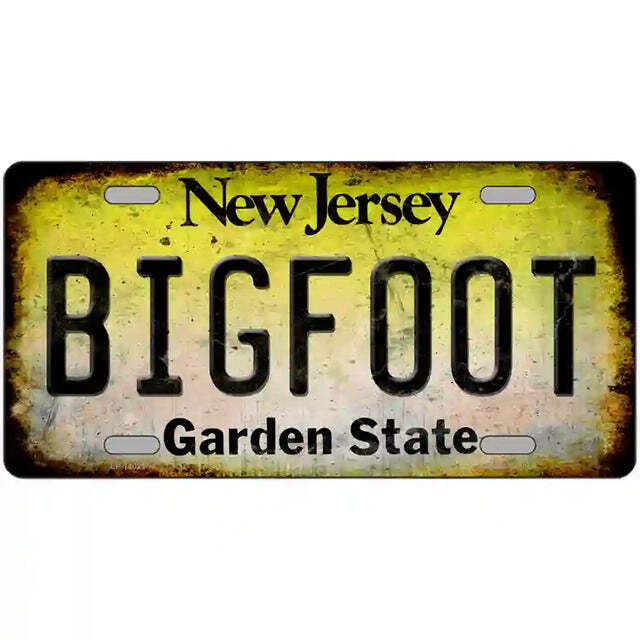 New Jersey Rusty Look Bigfoot Metal Sign