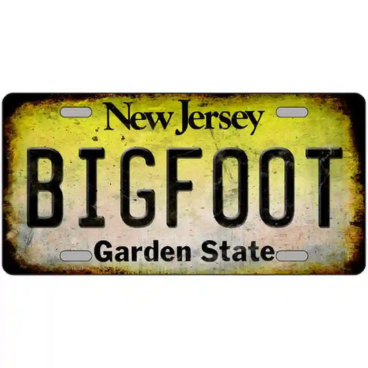 New Jersey Rusty Look Bigfoot Metal Sign
