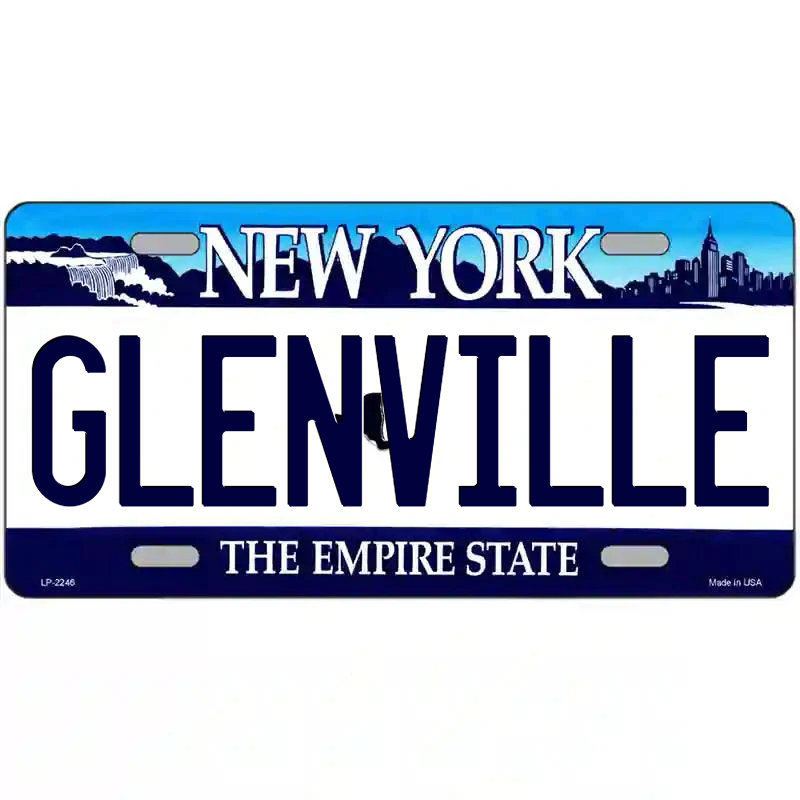 Glenville New York Blue Metal Sign