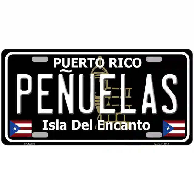 Puenelas Puerto Rico Black Metal Sign