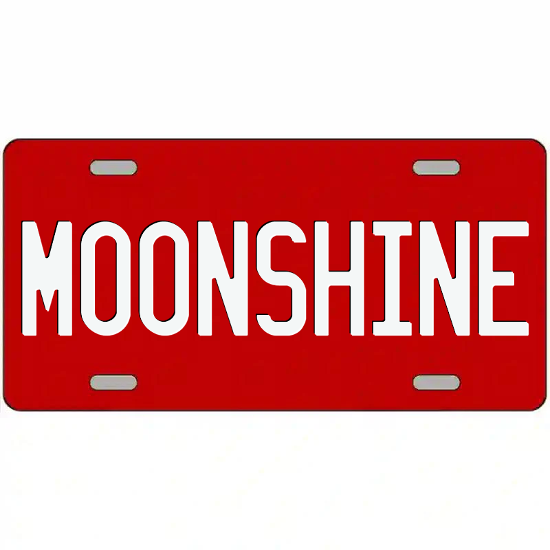 Moonshine White on Red Metal Sign