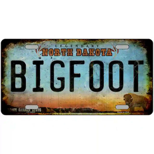 North Dakota Rusty Look Bigfoot Metal Sign