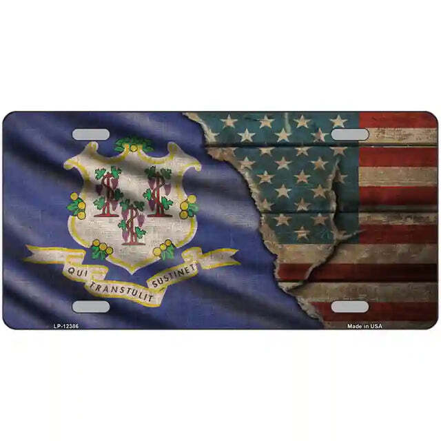 Connecticut American Flags Vintage Look Metal Sign