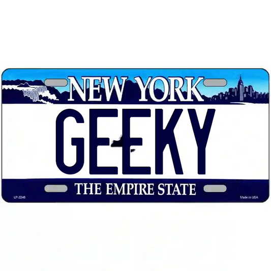 Geeky New York Blue Metal Sign