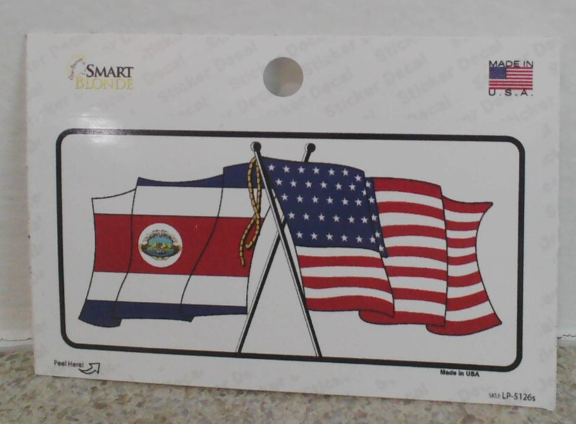 Costa Rica American Flags Crossed - 3" Decal Sticker