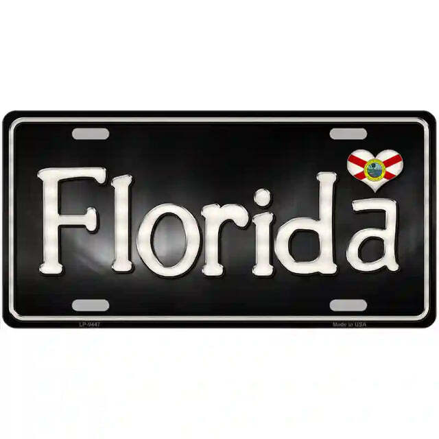 Florida Script Flag Heart Metal Sign