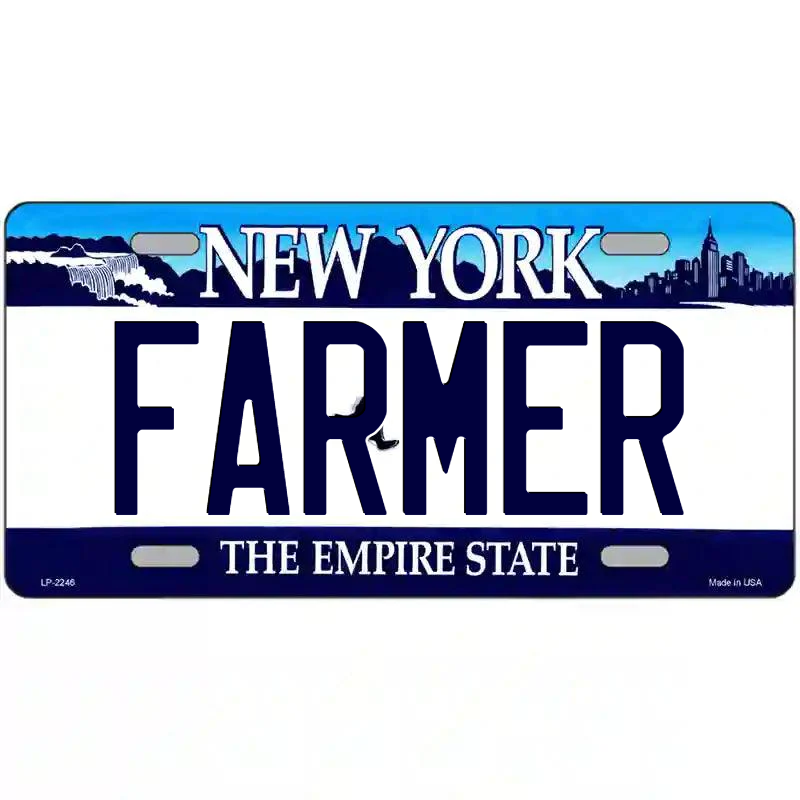 Farmer New York Blue Metal Sign