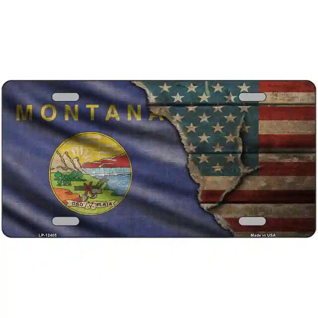 Montana American Flags Vintage Look Metal Sign