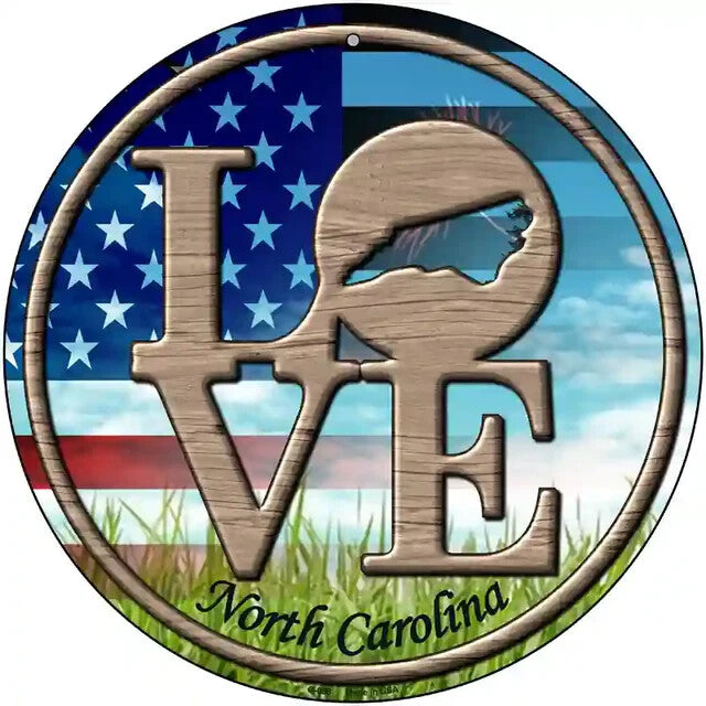 Love North Carolina 12" Circle Metal Sign