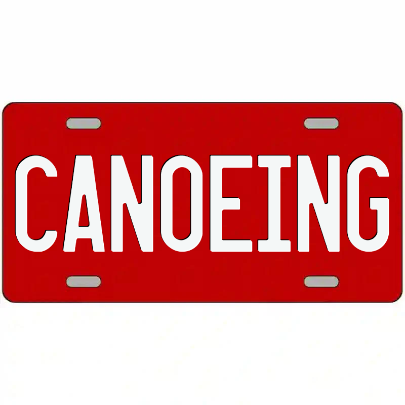 Canoeing White on Red Metal Sign