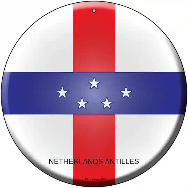 Netherlands Artilles Flag 12" Circle Metal Sign