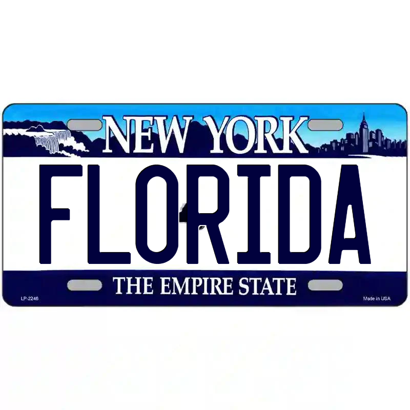 Florida New York Blue Metal Sign