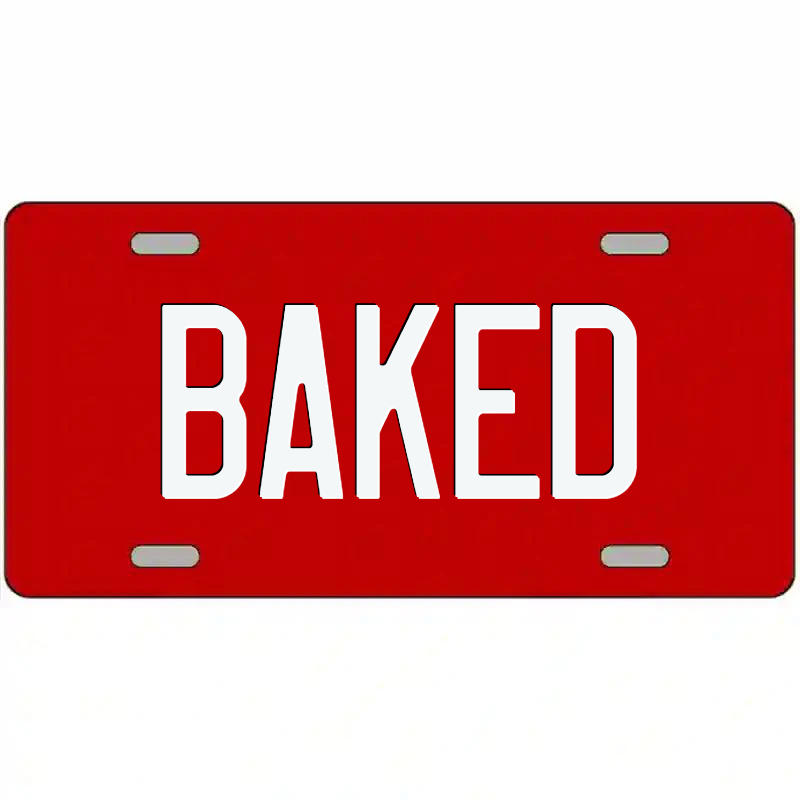 Baked White on Red Metal Sign