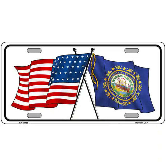 New Hampshire American Flags Crossed Metal Sign
