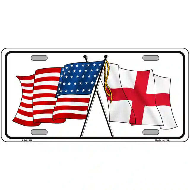 England American Flags Crossed Metal Sign