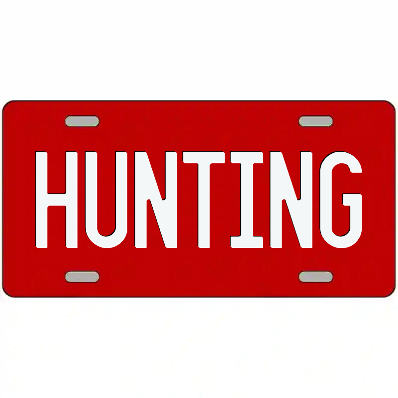 Hunting White on Red Metal Sign