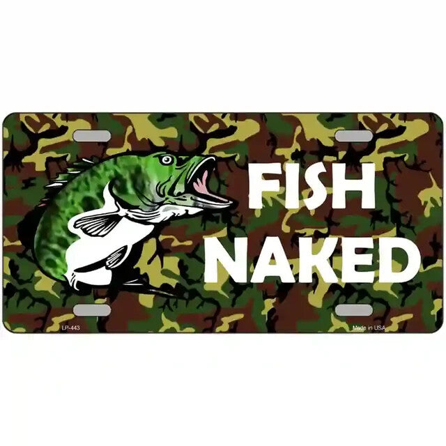 Fish Naked Camo Metal Sign