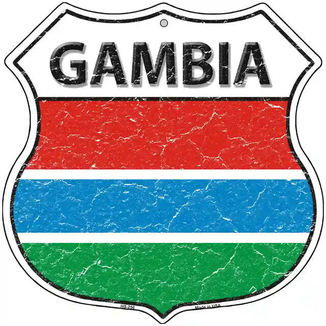 Gambia Flag Highway Shield Metal Sign