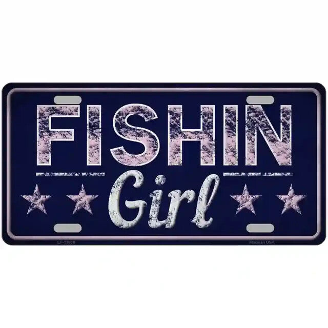 Fishin' Girl Metal Sign