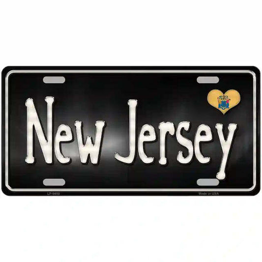 New Jersey Script Flag Heart Metal Sign